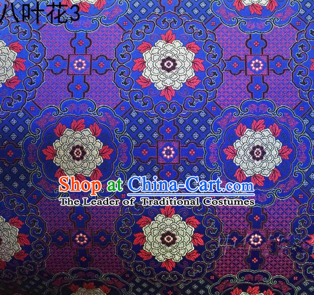 Traditional Asian Chinese Handmade Embroidery Flowers Mongolian Robe Satin Blue Silk Fabric, Top Grade Nanjing Brocade Ancient Costume Tang Suit Hanfu Clothing Fabric Cheongsam Cloth Material