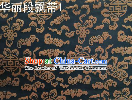Traditional Asian Chinese Handmade Embroidery Ribbons Mongolian Robe Satin Black Silk Fabric, Top Grade Nanjing Brocade Ancient Costume Tang Suit Hanfu Clothing Fabric Cheongsam Cloth Material