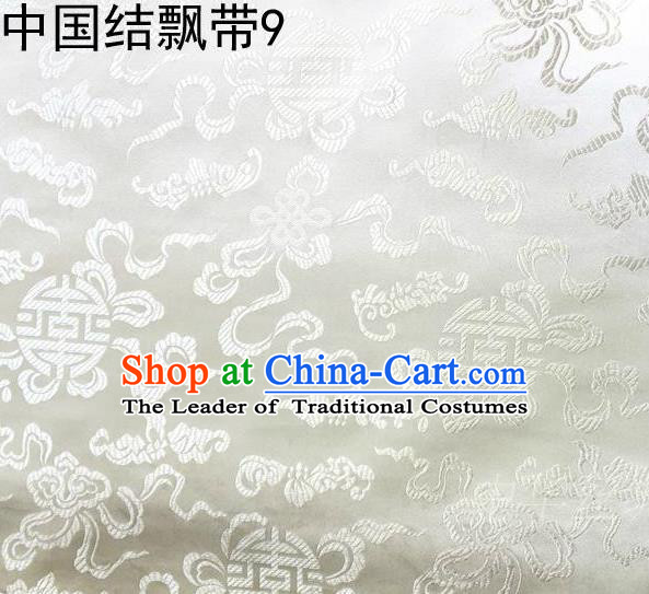 Traditional Asian Chinese Handmade Embroidery Chinese Knot Ribbons Satin White Silk Fabric, Top Grade Nanjing Brocade Tang Suit Hanfu Fabric Mattress Cover Cloth Material