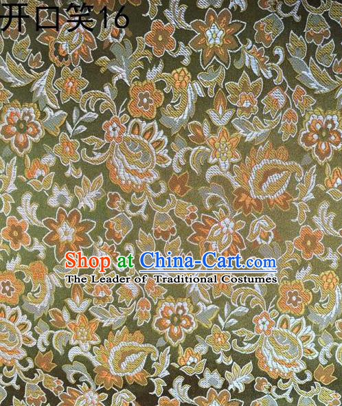 Traditional Asian Chinese Handmade Embroidery Flowers Satin Green Silk Fabric, Top Grade Nanjing Brocade Tang Suit Hanfu Wedding Clothing Fabric Cheongsam Cloth Material