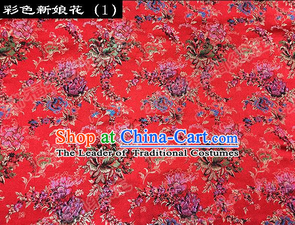 Traditional Asian Chinese Handmade Embroidery Butterfly Peony Satin Red Silk Fabric, Top Grade Nanjing Brocade Tang Suit Hanfu Clothing Fabric Cheongsam Cloth Material