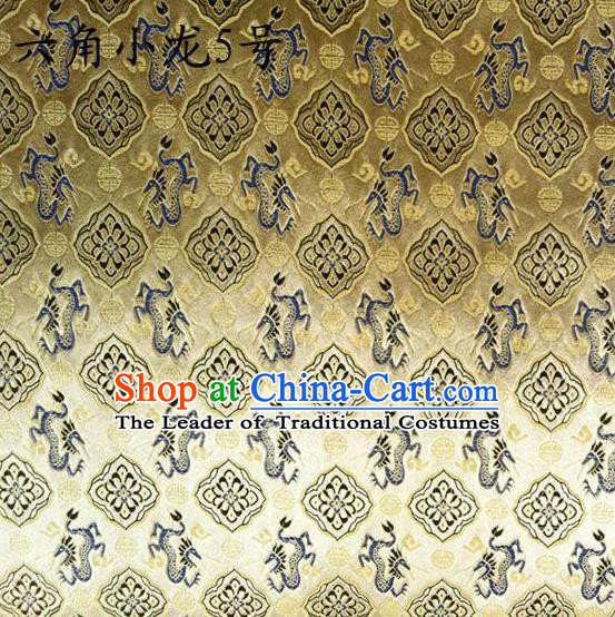 Traditional Asian Chinese Handmade Embroidery Dragons Genuine Golden Satin Silk Fabric, Top Grade Nanjing Brocade Tang Suit Hanfu Clothing Fabric Cheongsam Cloth Material