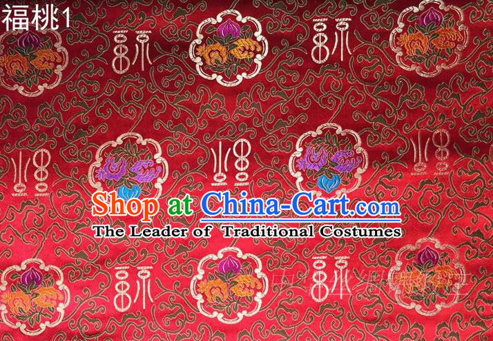 Traditional Asian Chinese Handmade Embroidery Peach Satin Red Tang Suit Silk Fabric, Top Grade Nanjing Brocade Ancient Costume Hanfu Clothing Fabric Cheongsam Cloth Material
