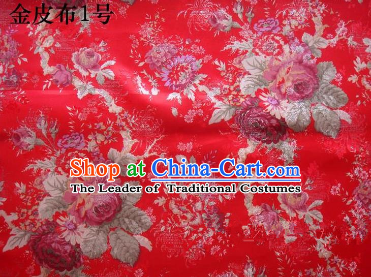 Traditional Asian Chinese Handmade Printing Peony Satin Tang Suit Red Fabric, Nanjing Brocade Ancient Costume Hanfu Cheongsam Cloth Material