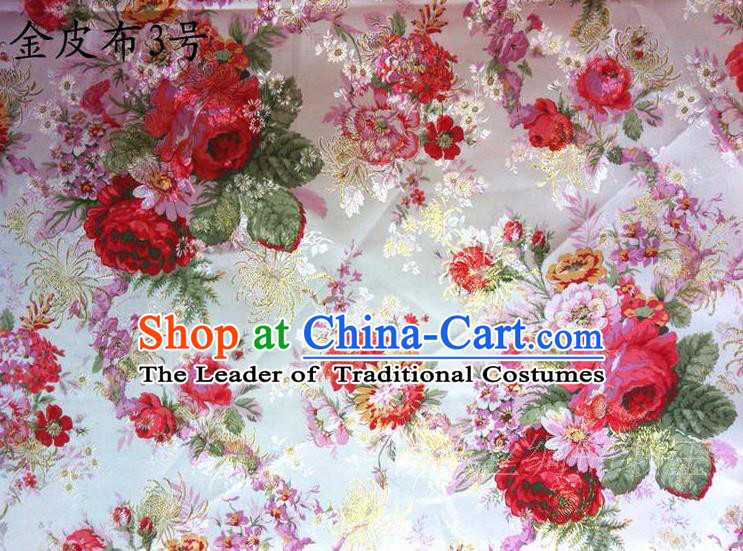 Traditional Asian Chinese Handmade Printing Red Peony Satin Tang Suit Fabric, Nanjing Brocade Ancient Costume Hanfu Cheongsam Cloth Material
