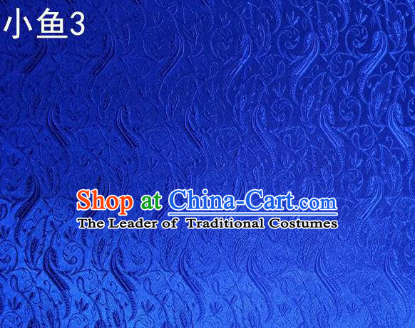 Traditional Asian Chinese Handmade Jacquard Weave Fish Pattern Satin Tang Suit Royalblue Silk Fabric, Top Grade Nanjing Brocade Ancient Costume Hanfu Clothing Fabric Cheongsam Cloth Material