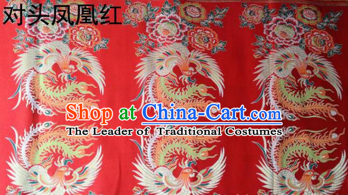 Traditional Asian Chinese Handmade Embroidery Phoenix Satin Tang Suit Red Fabric, Nanjing Brocade Ancient Costume Hanfu Xiuhe Suit Cheongsam Cloth Material