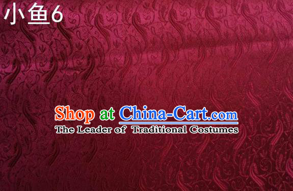 Traditional Asian Chinese Handmade Jacquard Weave Fish Pattern Satin Tang Suit Wine Red Silk Fabric, Top Grade Nanjing Brocade Ancient Costume Hanfu Clothing Fabric Cheongsam Cloth Material