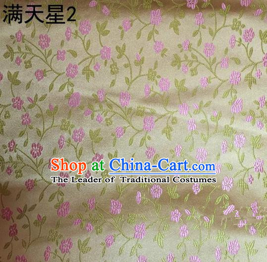 Traditional Asian Chinese Handmade Embroidery Plum Blossom Satin Tang Suit Golden Silk Fabric, Top Grade Nanjing Brocade Ancient Costume Hanfu Clothing Fabric Cheongsam Cloth Material