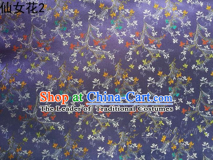 Traditional Asian Chinese Handmade Embroidery Spreading Flowers Satin Tang Suit Purple Silk Fabric, Top Grade Nanjing Brocade Ancient Costume Hanfu Clothing Cheongsam Cloth Material