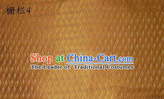 Traditional Asian Chinese Handmade Embroidery Fence Pattern Satin Tang Suit Golden Silk Fabric, Top Grade Nanjing Brocade Ancient Costume Hanfu Clothing Cheongsam Cloth Material