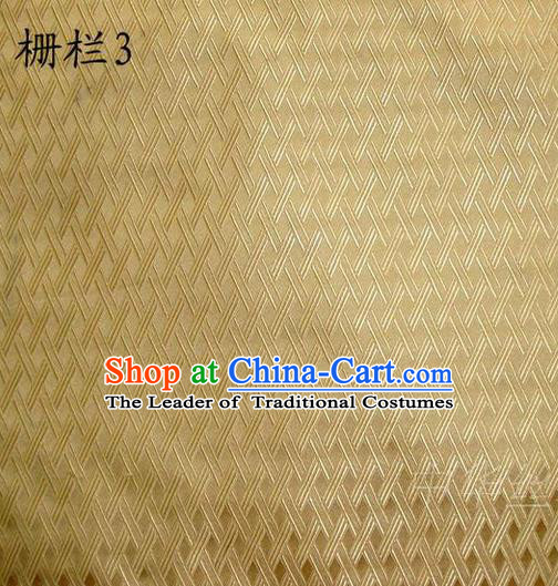 Traditional Asian Chinese Handmade Embroidery Fence Pattern Satin Tang Suit Light Golden Silk Fabric, Top Grade Nanjing Brocade Ancient Costume Hanfu Clothing Cheongsam Cloth Material