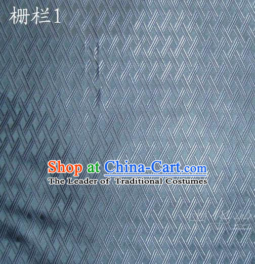 Traditional Asian Chinese Handmade Embroidery Fence Pattern Satin Tang Suit Blue Silk Fabric, Top Grade Nanjing Brocade Ancient Costume Hanfu Clothing Cheongsam Cloth Material