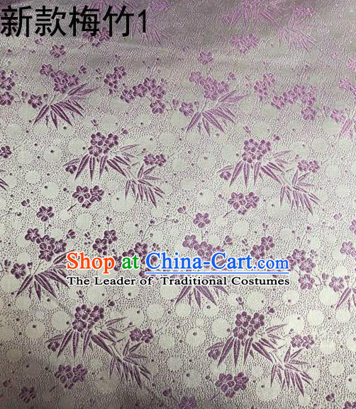 Traditional Asian Chinese Handmade Embroidery Plum Bamboo Silk Satin Tang Suit Lilac Fabric, Nanjing Brocade Ancient Costume Hanfu Cheongsam Cloth Material