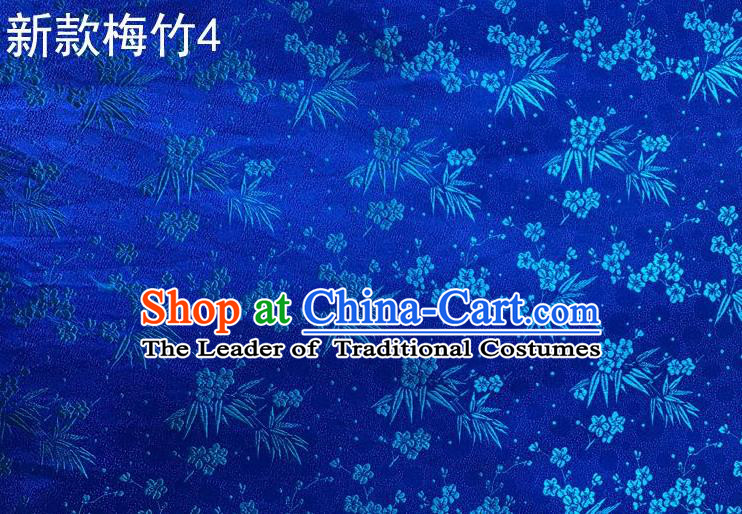Traditional Asian Chinese Handmade Embroidery Plum Bamboo Silk Satin Tang Suit Blue Fabric, Nanjing Brocade Ancient Costume Hanfu Cheongsam Cloth Material