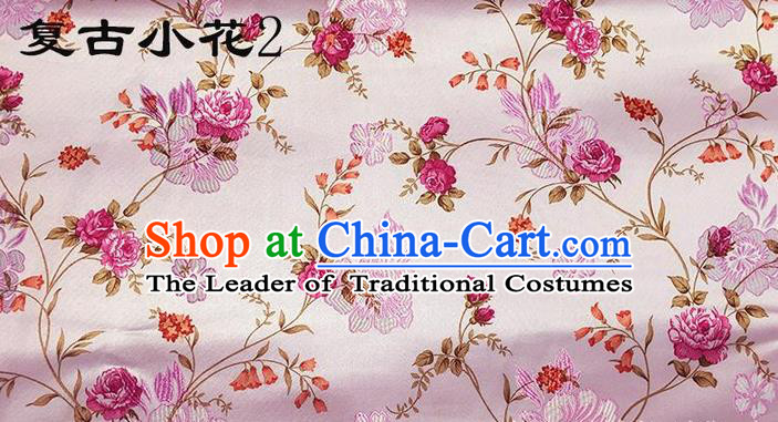 Traditional Asian Chinese Handmade Embroidery Roses Flowers Silk Satin Tang Suit Xiuhe Suit Pink Fabric, Nanjing Brocade Ancient Costume Hanfu Cheongsam Cloth Material