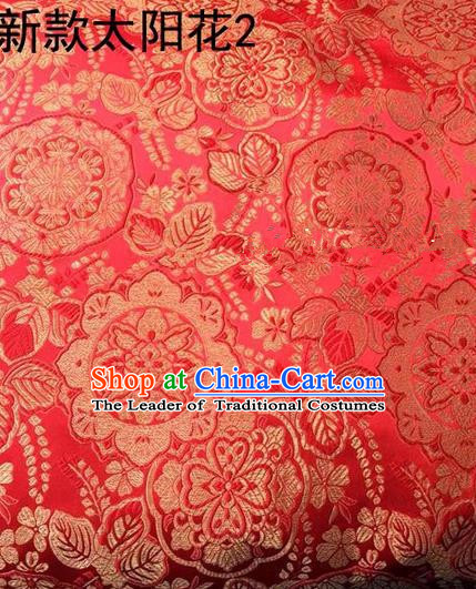 Traditional Asian Chinese Handmade Embroidery Flowers Pattern Silk Satin Tang Suit Mandarin Mongolian Robe Red Fabric, Nanjing Brocade Ancient Costume Hanfu Cheongsam Cloth Material