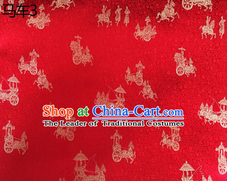 Traditional Asian Chinese Handmade Embroidery Carriage Silk Satin Tang Suit Red Fabric, Nanjing Brocade Ancient Costume Hanfu Cheongsam Cloth Material