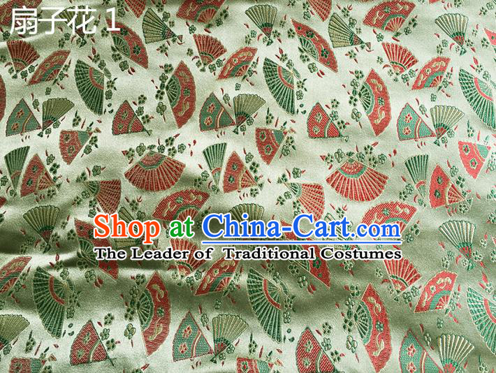 Traditional Asian Chinese Handmade Embroidery Fans Flowers Silk Satin Tang Suit Green Fabric, Nanjing Brocade Ancient Costume Hanfu Cheongsam Cloth Material