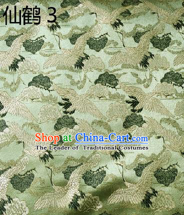 Traditional Asian Chinese Handmade Embroidery Cranes Kimono Silk Satin Tang Suit Green Fabric, Nanjing Brocade Ancient Costume Hanfu Cheongsam Cloth Material