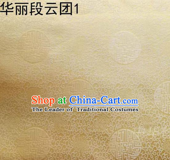 Traditional Asian Chinese Handmade Embroidery Cloud Cluster Silk Satin Tang Suit Yellow Fabric, Nanjing Brocade Ancient Costume Hanfu Cheongsam Cloth Material