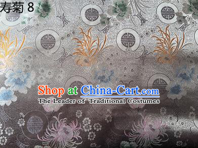 Traditional Asian Chinese Handmade Embroidery Marguerite Flowers Silk Satin Tang Suit Grey Fabric Drapery, Nanjing Brocade Ancient Costume Hanfu Cheongsam Cloth Material