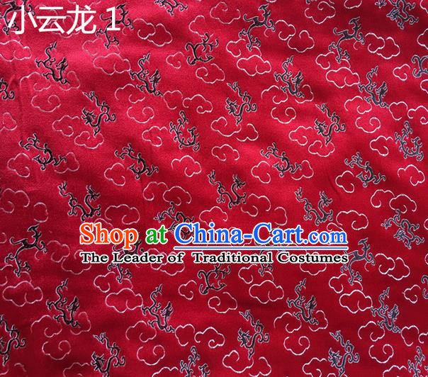 Traditional Asian Chinese Handmade Embroidery Clouds Dragons Silk Satin Tang Suit Red Fabric Drapery, Nanjing Brocade Ancient Costume Hanfu Cheongsam Cloth Material