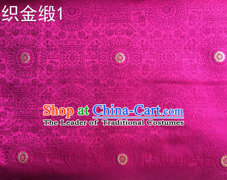 Traditional Asian Chinese Handmade Embroidery Silk Tapestry Satin Tang Suit Rosy Fabric Drapery, Nanjing Brocade Ancient Costume Hanfu Cheongsam Cloth Material