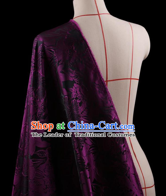Traditional Asian Chinese Handmade Embroidery Peony Flowers Coat Silk Tapestry Purple Fabric Drapery, Top Grade Nanjing Brocade Ancient Costume Cheongsam Cloth Material