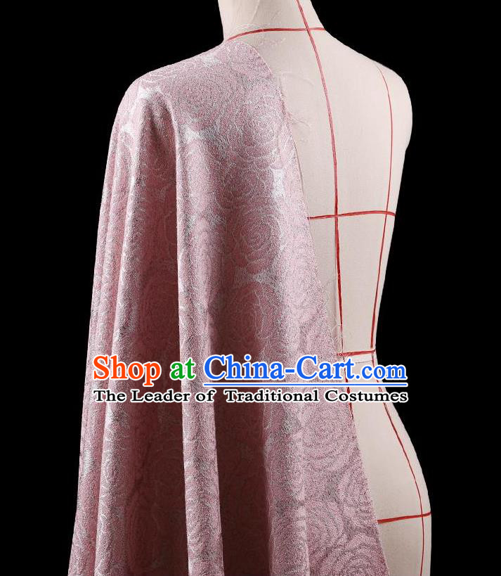 Traditional Asian Chinese Handmade Embroidery Rose Flower Jacquard Weave Coat Silk Tapestry Pink Fabric Drapery, Top Grade Nanjing Brocade Ancient Costume Cheongsam Cloth Material