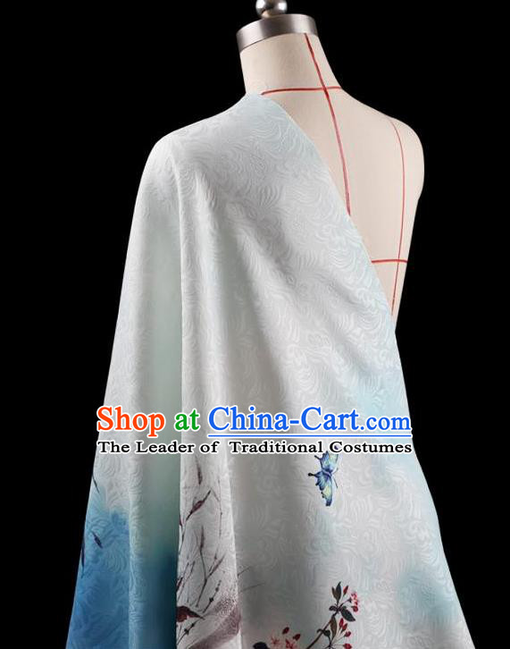 Traditional Asian Chinese Handmade Printing Pear Flower Jacquard Weave Dress Black Silk Satin Fabric Drapery, Top Grade Nanjing Brocade Ancient Costume Cheongsam Cloth Material
