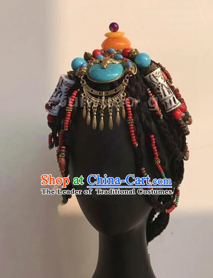 Traditional Chinese Zang Nationality Hair Accessories, Tibetan Chinese Minority Nationality Headwear for Women