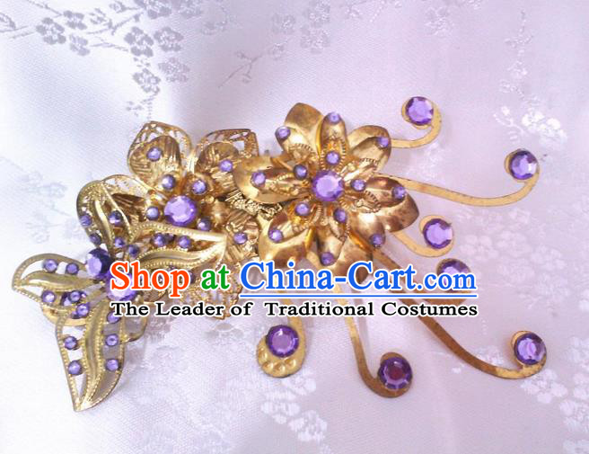 Traditional Handmade Chinese Ancient Classical Hair Accessories Purple Crystal Hairpin, Step Shake Hair Stick, Hair Fascinators Hairpins for Women