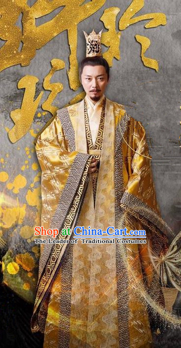 Asian Chinese Traditional Ancient Majesty Costume and Headpiece Complete Set, Lost Love In Times China Northern and Southern Dynasties Imperial Emperor Dragon Robe