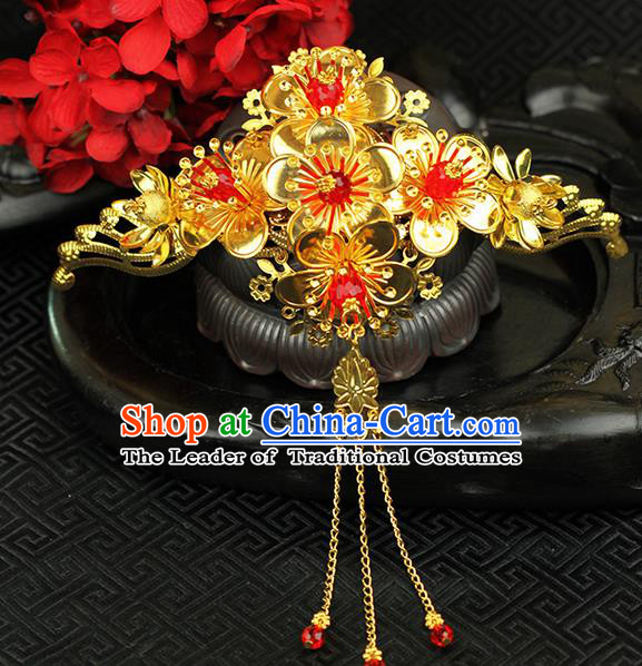 Chinese Ancient Style Hair Jewelry Accessories Wedding Phoenix Coronet, Hanfu Xiuhe Suits Step Shake Bride Tuinga Handmade Hair Stick for Women