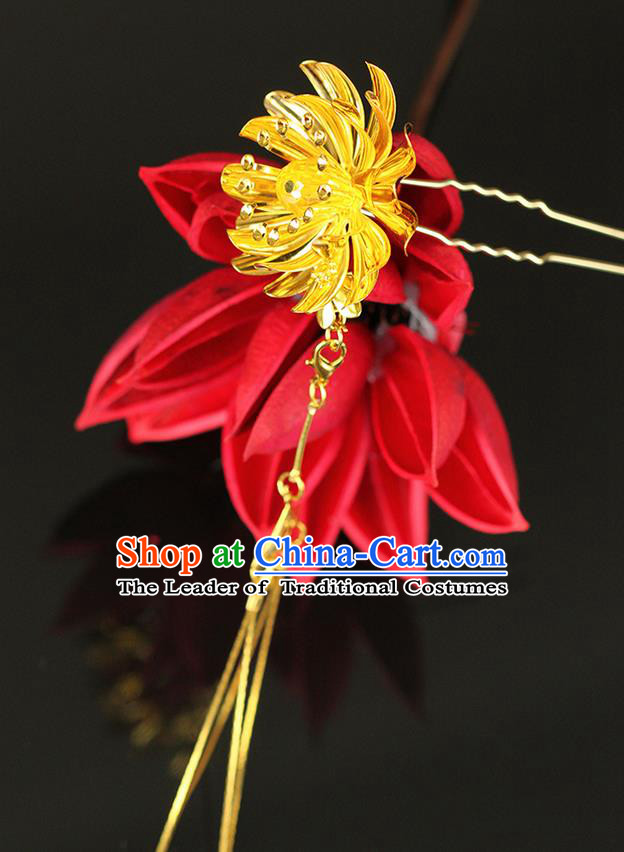 Chinese Ancient Style Hair Jewelry Accessories Wedding Flower Tassel Hair Stick, Hanfu Xiuhe Suits Bride Handmade Hairpins for Women