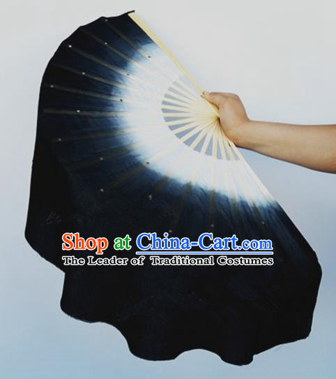 Black Pure Silk Traditional Chinese Fans Oriental Colorful Fan Folk Dance Dance Cultural Hand Fan