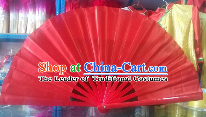Pure Silk Traditional Chinese Fans Oriental Red Kung Fu Folding Fan Folk Dance Cultural Tai Chi Dance Hand Fan