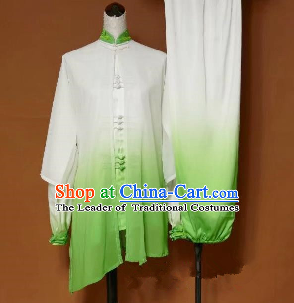 Top Grade Kung Fu Costume Asian Chinese Martial Arts Tai Chi Training Green Cardigan Uniform, China Embroidery Phoenix Gongfu Shaolin Wushu Clothing for Women