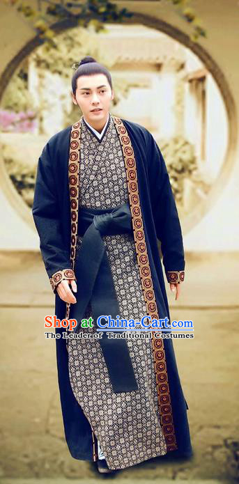 Asian Chinese Traditional Ancient Imperial Childe Costume and Headpiece Complete Set, Lost Love In Times China Northern and Southern Dynasties Prince Clothing for Men