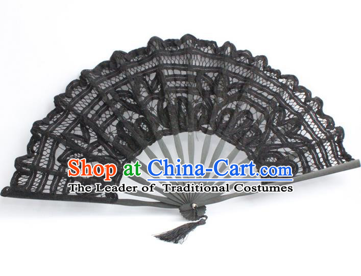 Traditional Chinese Crafts Lace Folding Fan China Fan Imperial Consort Black Fans for Women