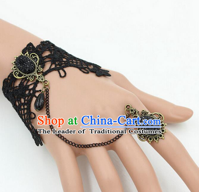 Traditional Chinese Accessories Black Lace Bangle Wristlet for Women
