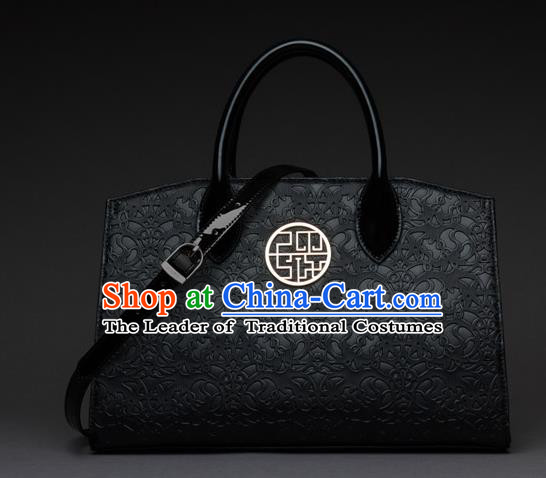 Traditional Handmade Asian Chinese Element Knurling Shoulder Bags National Black Handbag for Women