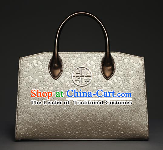 Traditional Handmade Asian Chinese Element Knurling Shoulder Bags National Champagne Golden Handbag for Women
