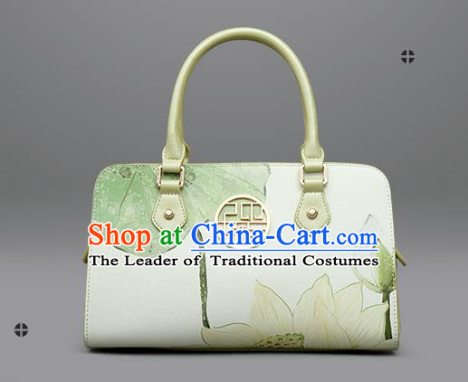 Traditional Handmade Asian Chinese Element Clutch Bags Shoulder Bag National Printing Lotus Handbag for Women