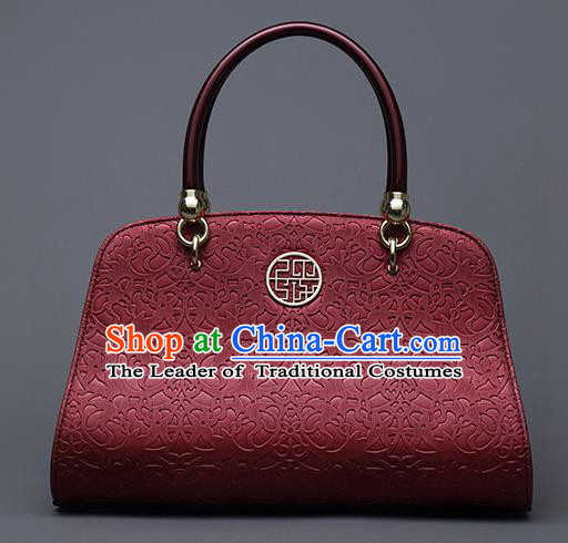 Traditional Handmade Asian Chinese Element Vines Flower Messenger Bags Shoulder Bag National Red Handbag for Women