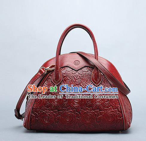Traditional Handmade Asian Chinese Element Clutch Bags Shoulder Bag National Knurling Red Leather Handbag for Women