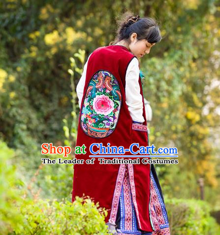 Traditional Chinese National Costume Long Vest, Elegant Hanfu Embroidered Red Cardigan for Women
