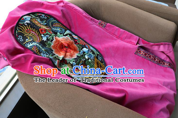 Traditional Chinese National Costume Long Vest, Elegant Hanfu Embroidered Rosy Cardigan for Women