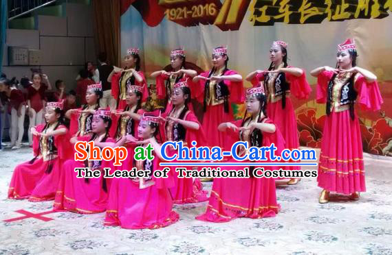 Traditional Chinese Uyghur Nationality Dance Dress, Folk Dance Ethnic Costume, Chinese Minority Nationality Uigurian Dance Costume for Women